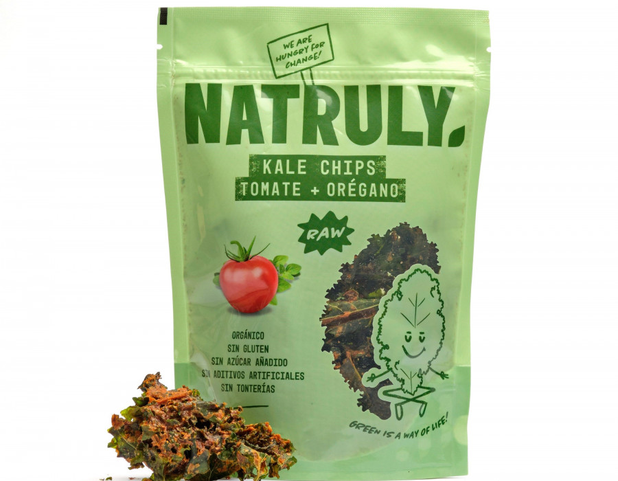 Así es el packaging de los nuevos Kale Chips tomate y orégano.