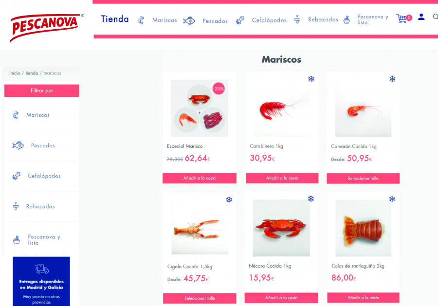 Los consumidores podrán disfrutar directamente en sus casas de productos congelados como carabineros, cigalas, vieiras, camarones, nécoras, colas de Santiaguiño o gambas rojas peladas, entre otros.