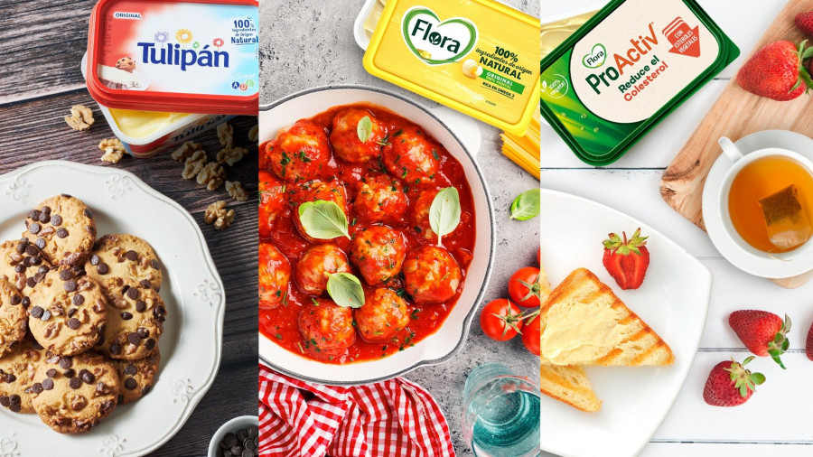 En la imagen: recetas con los productos Tulipán, Flora y ProActiv.