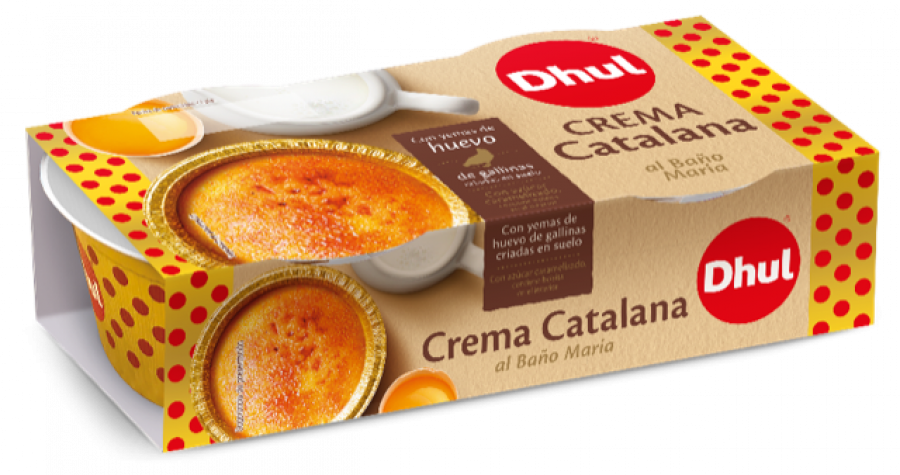 La nueva Crema Catalana está elaborada solo con yemas de huevos frescos de gallinas criadas en suelo y según la receta tradicional: horneada al baño María.