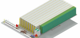 Almacén de estanterías de gran altura con 35.000 espacios para palés en ocho pasillos.
