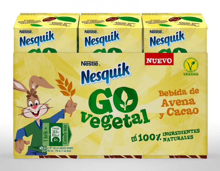 Nestlé presenta Nesquik Go Vegetal, una bebida fuente de proteínas vegetales, con ingredientes 100% naturales, naturalmente sin lactosa y que incluye el certificado vegano.