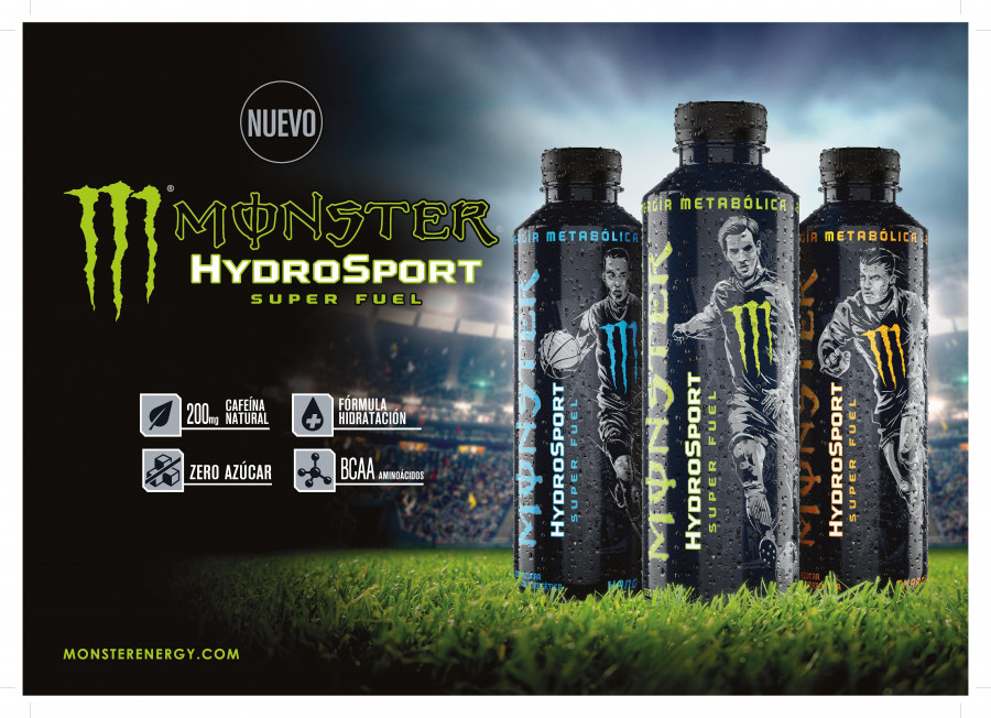 Monster HydroSport Superfuel cuenta con tres sabores, “Striker”, “Hang Time” y “Charge”, todos ellos Zero azúcar y Zero calorías.