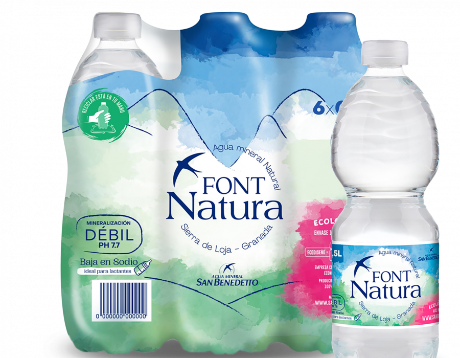 Agua Mineral Font Natura, con bajo contenido en sodio y de mineralización débil, se presentará en formatos con nuevo film, así como con nueva etiqueta, e introducirá también el concepto de “ec