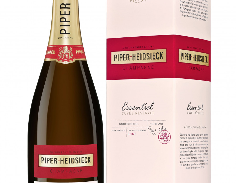 La gama de champagnes de Piper-Heidsieck incluye PH Brut Cuvée, PH Rosé Sauvage, PH Essentiel Extra-Brut y Rare champagne.