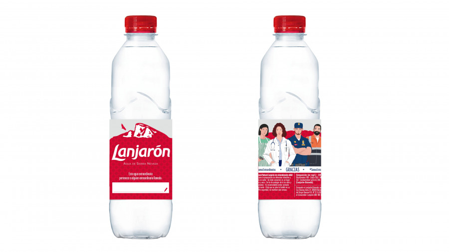 Esta edición limitada de Lanjarón, en su formato de 50 centilitros, presenta una etiqueta que representa visualmente a los principales colectivos acompañadas del texto 