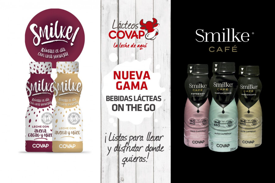 La nueva gama cuenta, por un lado, con Smilke Avena, con ingredientes como leche, avena, miel y cacao, y por otro lado, con Smilke Café, con café puro 100% arábica.