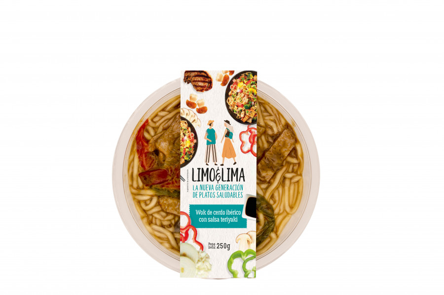 La línea Limo&Lima está compuesta por cinco tipos de platos, entre ellos un wok de cerdo ibérico con salsa teriyaki.