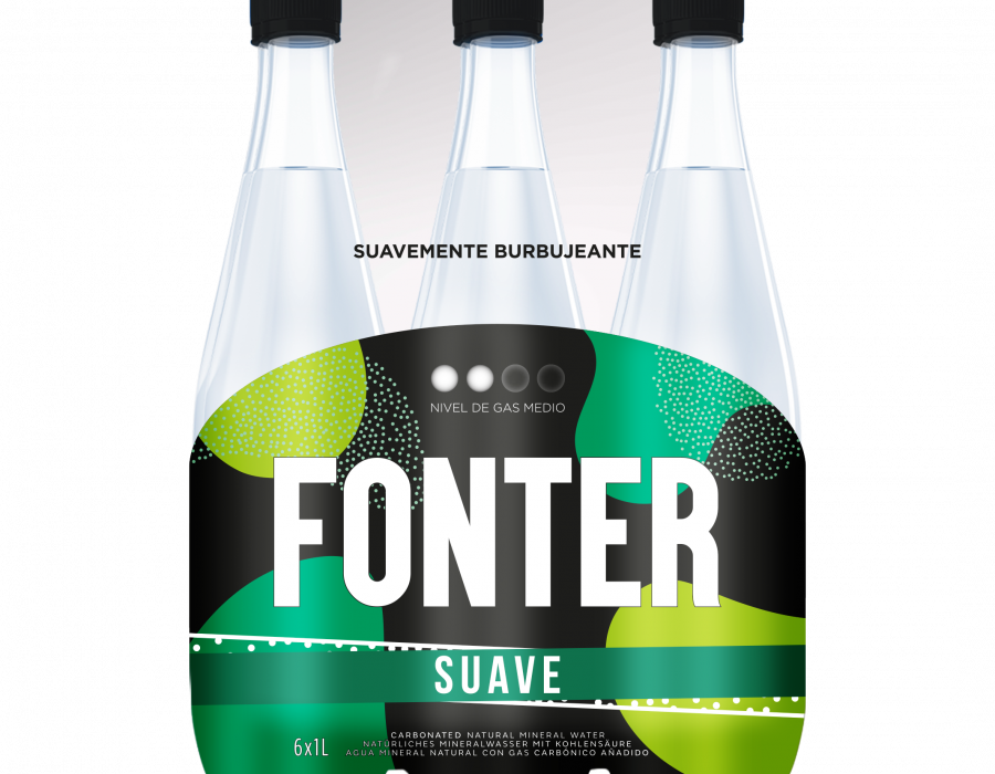 Fonter Suave es una opción de agua con gas con burbujas más finas y suaves, que se encuentra disponible en formatos de un litro y 50 centilitros.