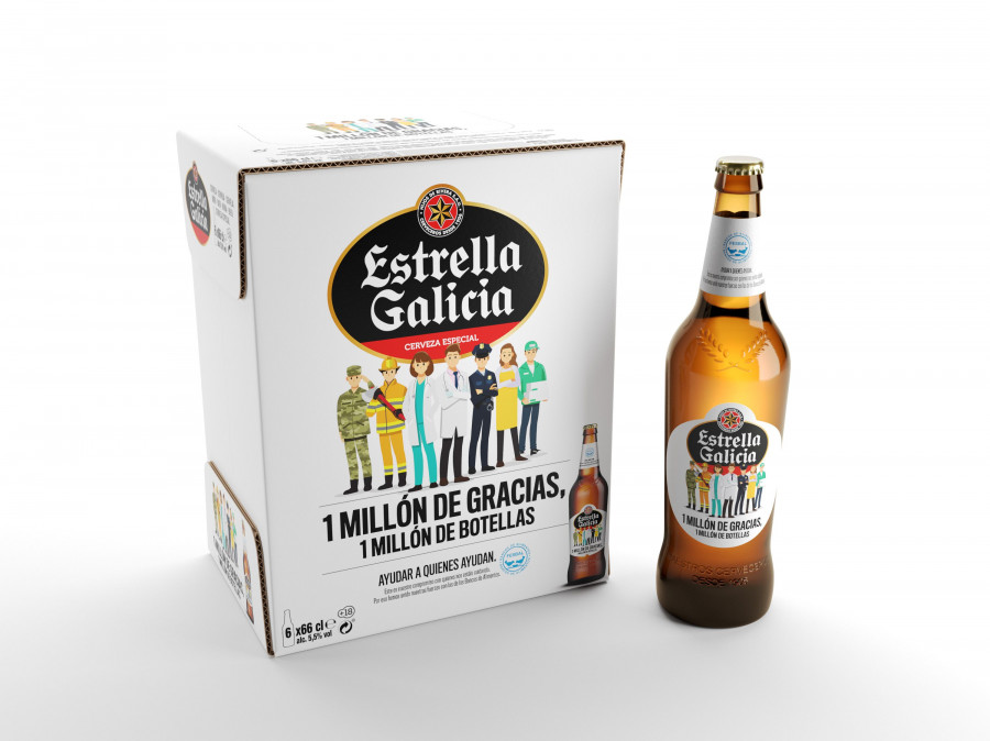 Hijos de Rivera presenta la edición especial de su cerveza Estrella Galicia presidida por el lema: 1 millón de gracias, 1 millón de botellas, en homenaje a la labor de los profesionales que han est