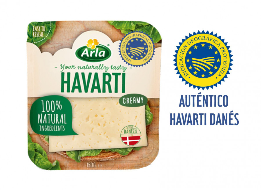 Queso Havarti de la marca Arla que cuenta con el nuevo sello de Indicación Geográfica Protegida.