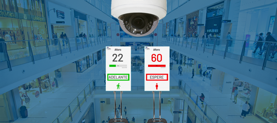 El conteo se realiza, a tiempo real, conectando la cámara a unas pantallas digitales, que indicarán al cliente si puede acceder o no, en función a una escala de colores roja/verde y a una señaliza