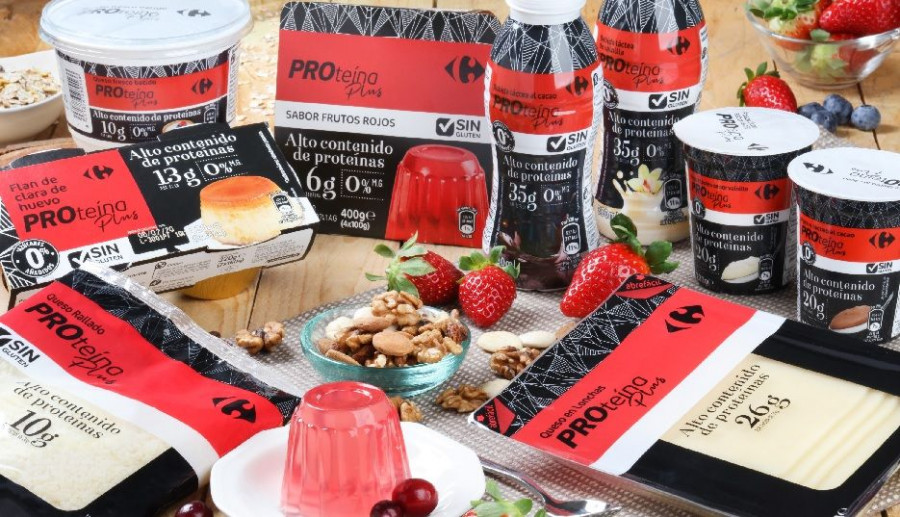 Carrefour lanza Proteína Plus, una nueva gama de marca propia que incluye diez referencias con un alto contenido de proteínas y sin gluten.