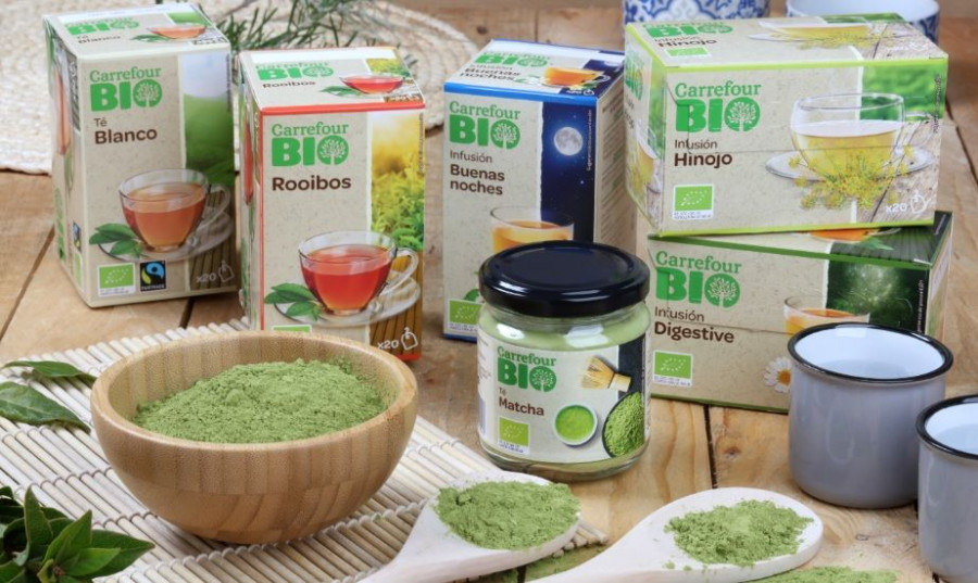 Carrefour BIO lanza seis nuevas referencias de tés e infusiones como el té matcha, té blanco, hinojo, rooibos e infusiones digestive y buenas noches, además de las referencias que ya tenía en sus