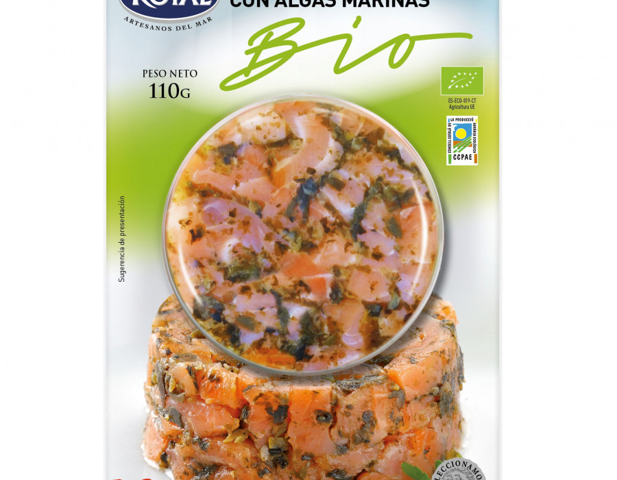 Packaging tartar de salmón bio de Royal.