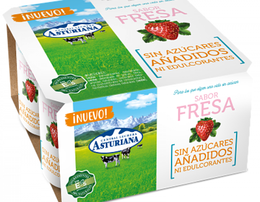 Packaging sabor fresa del nuevo yogur de Central Lechera Asturiana.