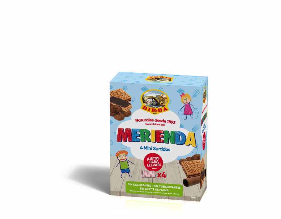El estuche contiene 4 minisurtidos para llevar, con cuatro variedades de galletas diferentes.