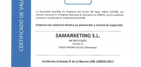 Certificado 'CertLEGIO', que acredita a Aqualife como empresa cuyos sistemas de control y prevención de la Legionella son los acordes a la Norma UNE 100030 (2017).
