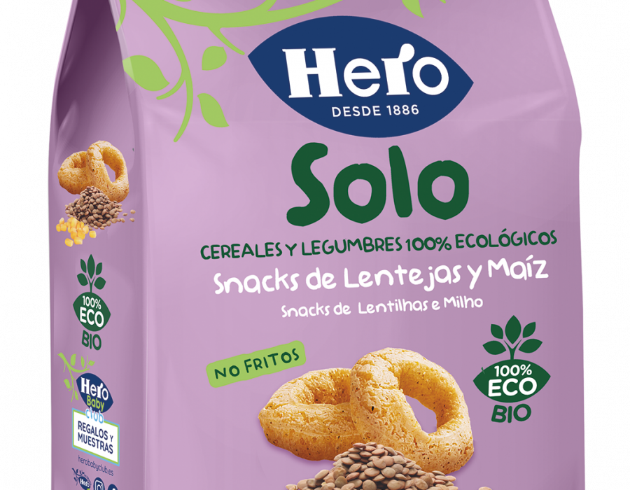 Nuevos snacks Hero de Lentejas y Maíz. No contienen fritos, sin sal, azúcares añadidos, gluten, aceite de palma ni aditivos.