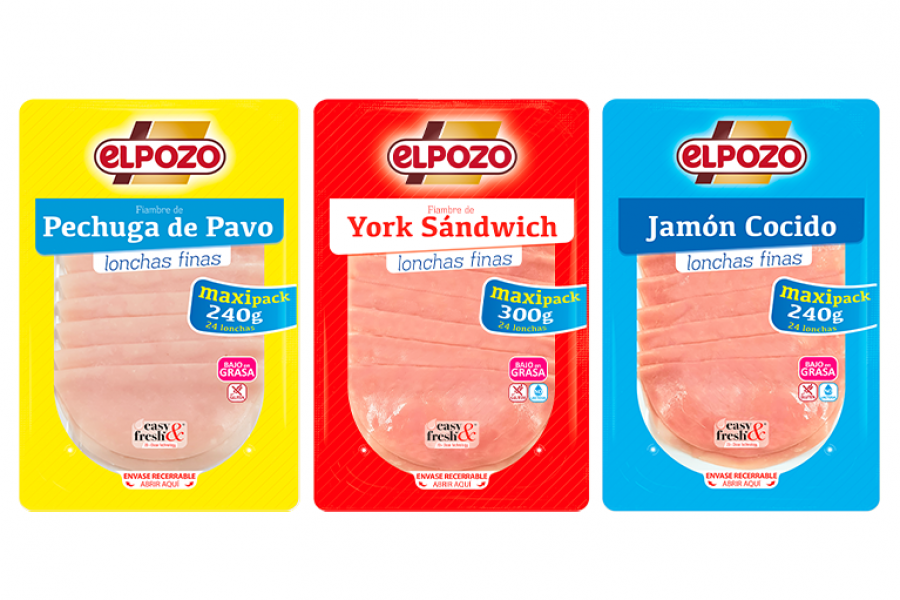 Este nuevo formato se introduce en los envases de Jamón Cocido, Pechuga de Pavo y York Sándwich lonchas.