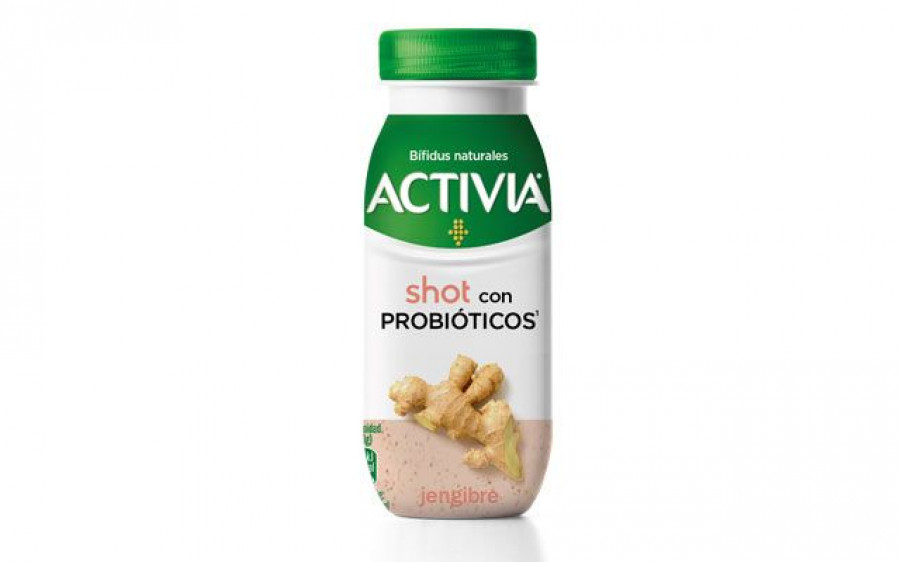 Activia lanza el Shot con probióticos en dos variedades que permiten una alimentación saludable. En la foto: Activia Shot de jengibre.