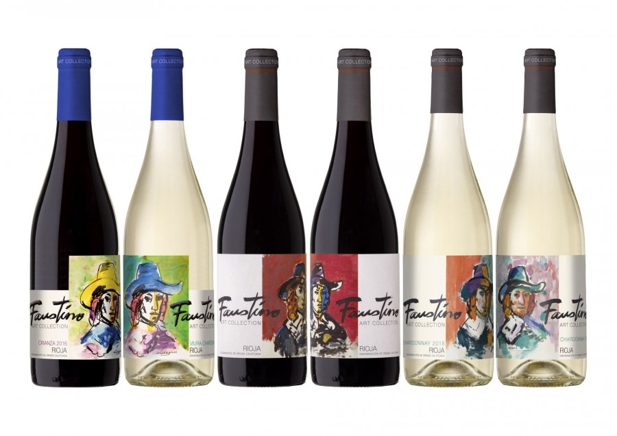 Las botellas “visten” un singular diseño, por parte del artista Willy Ramos, de la conocida etiqueta de Bodegas Faustino