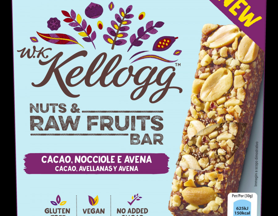 W.K. Kellogg ofrece ahora dos variedades de barritas; una variedad es con cacao y avellanas y la otra con semillas de girasol y chía.