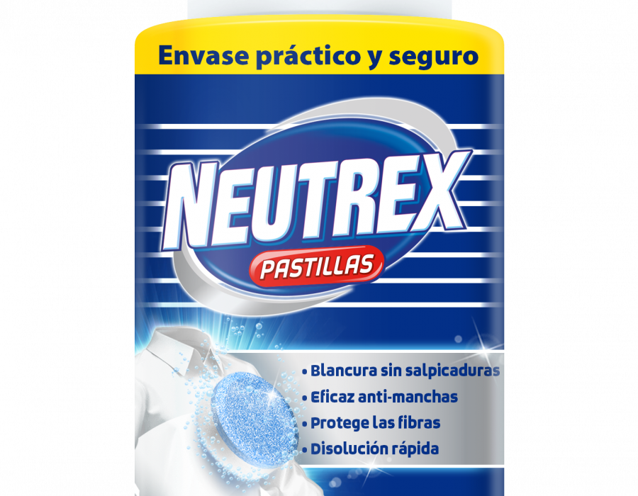 Las pastillas de Neutrex actúan directamente sobre las manchas, proporcionando en cada colada una blancura radiante, higiene profunda y protección de las fibras, incluso en agua fría.