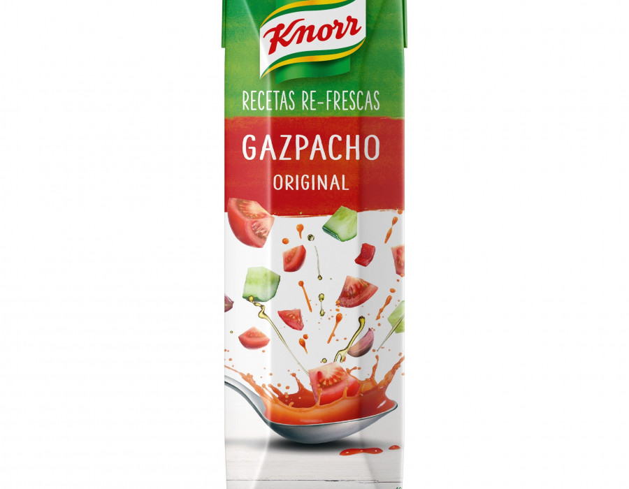 El gazpacho Knorr se comercializa en dos referencias: Original y Ecológico, ambos elaborados con un 95,7% de verduras, sin conservantes ni colorantes artificiales y libres de gluten.