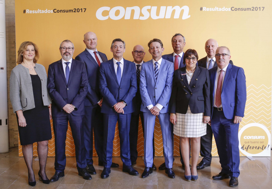 El equipo directivo de Consum, durante la presentación de resultados del ejercicio 2017.