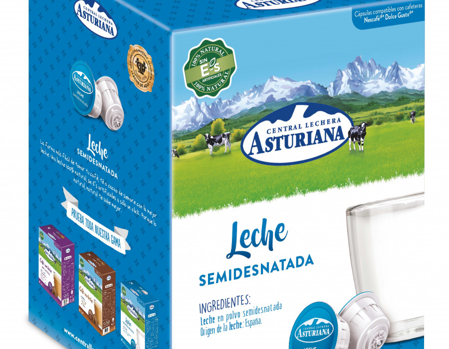 Central Lechera asturiana presenta la primera cápsula de Leche Semidesnatada, para los que quieren un vaso de leche sola, sin añadidos o para los que prefieren hacer sus propias combinaciones.