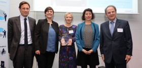 En la imagen (de izq. a dcha.), Stanislas Lemor, director general delegado del Grupo Stef; Céline Audibert, responsable de Comunicación del Grupo; Aline Bourliataud, responsable de Gestión de PEE; 