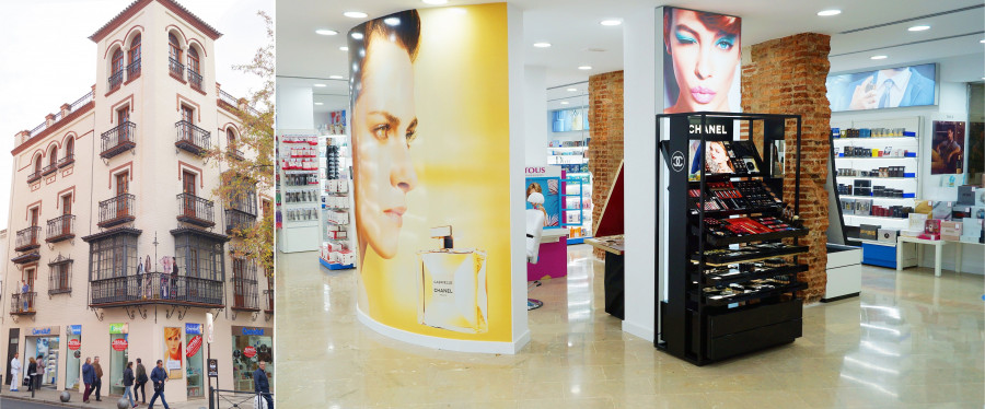 La primera tienda de Perfumerías Avenida en Cáceres ocupa las dos primeras plantas del emblemático Palacete de San Antón.