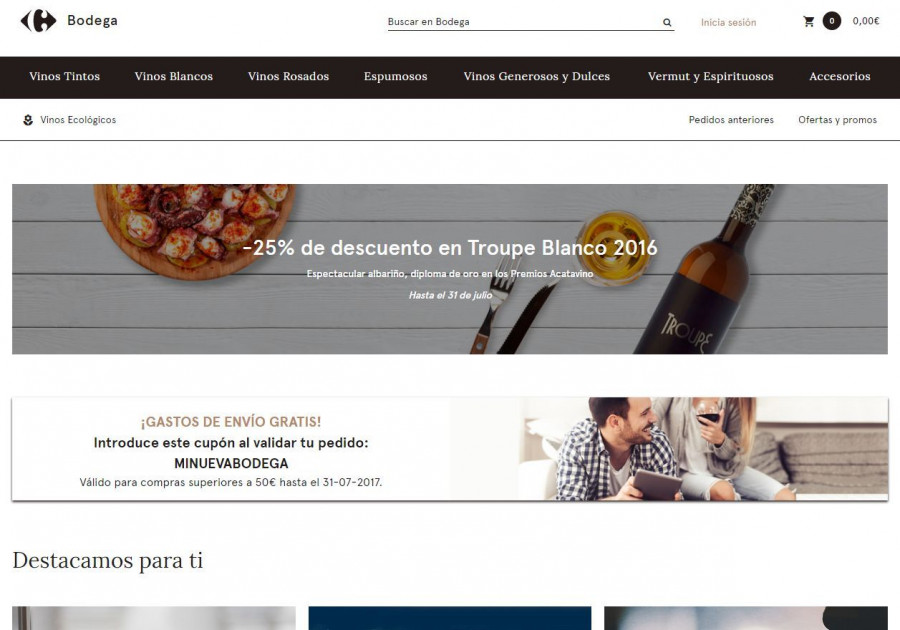 La bodega on-line de Carrefour cuenta con más de 1.000 referencias, entre las que se encuentran vinos de tendencia, grandes vinos, amplio surtido de cavas y champagne, entre otros.