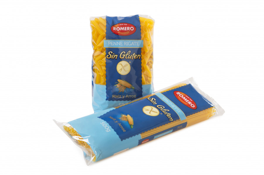 La nueva línea de Pastas Romero se presenta con dos variedades de producto: “Spaguetti” y “Penne Rigate”, dos clásicos de la marca, que ahora ha querido fabricar también en la versión sin 