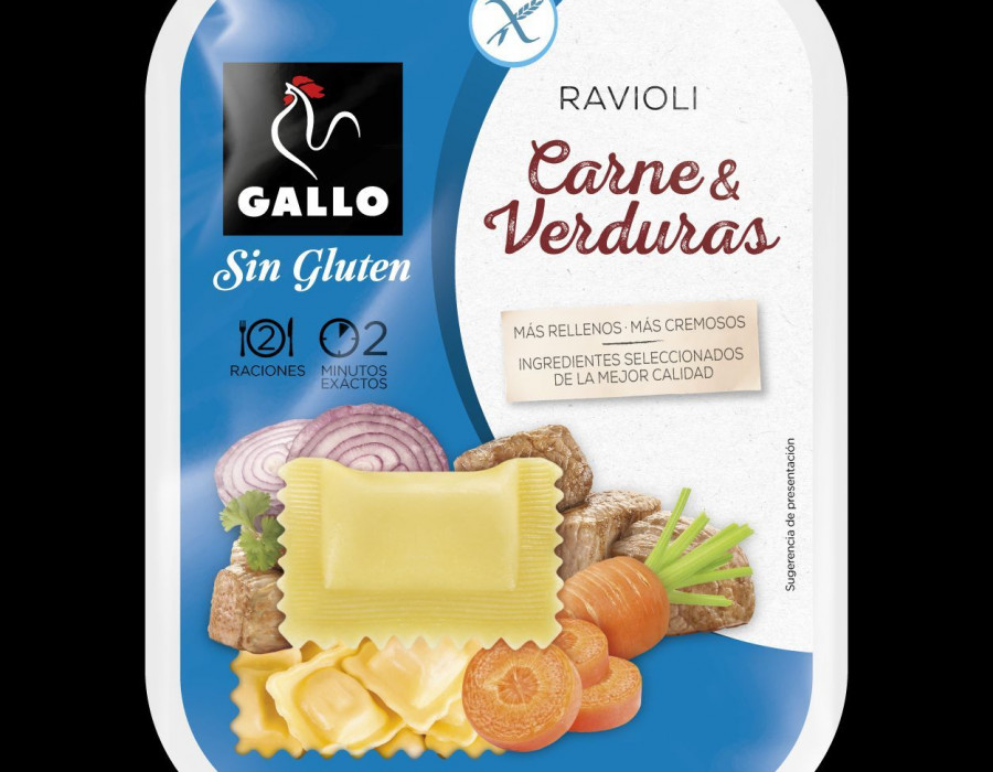 La Pasta Fresca Sin Gluten Gallo se presenta en dos variedades -Ravioli con Carne & verduras y Tortellini con Ricotta & Espinacas-, en bandeja de 250g, a un precio de 4,5€ la unidad.
