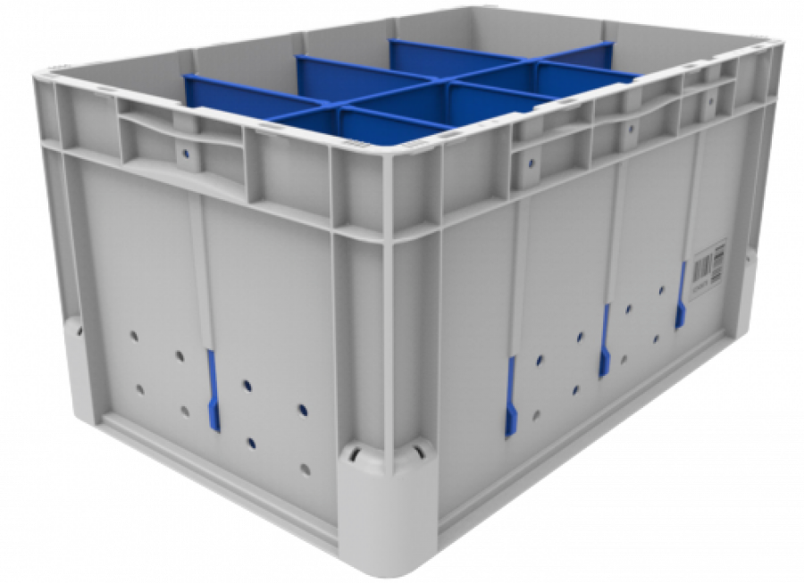 Contenedor modular “miniload”, diseñado para sistemas de manipulación automatizados.