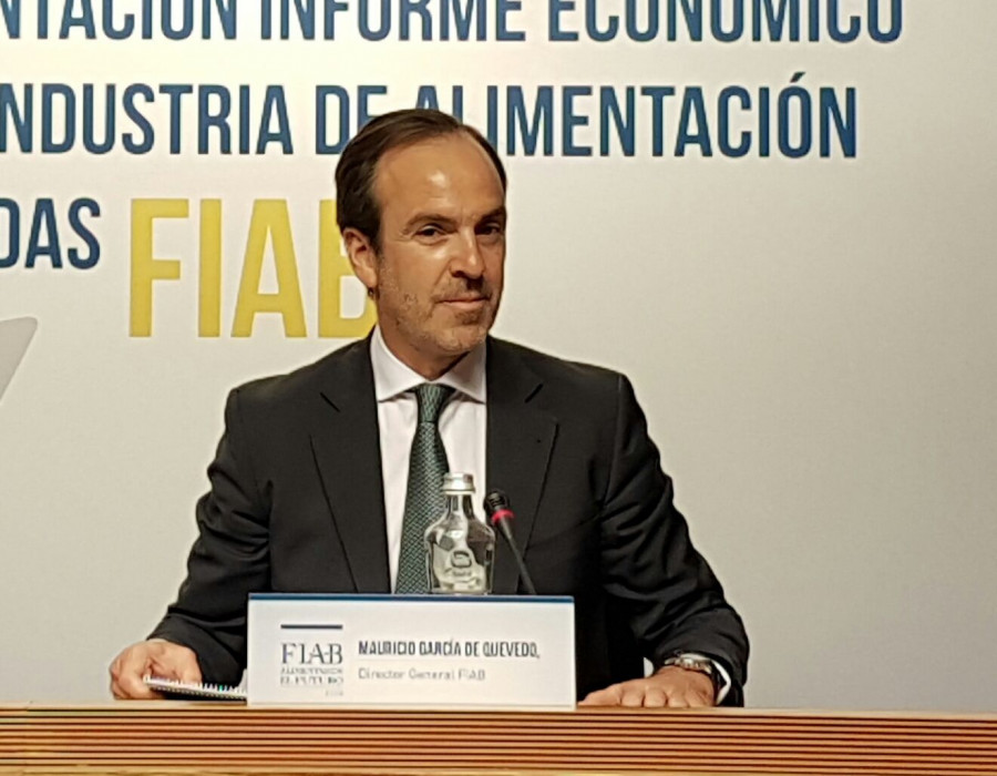 El director general de Fiab, Mauricio García de Quevedo, durante la presentación del informe económico anual de la Industria de alimentación y bebidas.