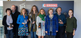 La directora de Marca Eroski, Ainhoa Oyarbide, junto a representantes de los Socios Cliente de la cooperativa que han conocido hoy las novedades de Seleqtia en la sede del Basque Culinary Center.