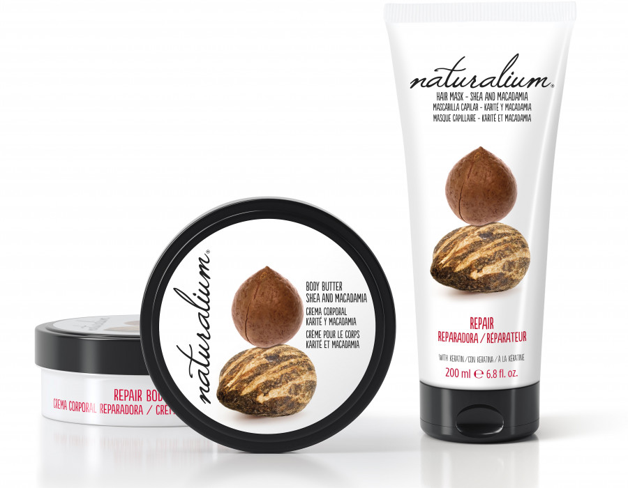 Crema corporal y mascarilla capilar Reparadora con karité y macadamia de Naturalium.