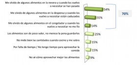 El 70% de los españoles afirma que desechan alimentos porque olvidan los productos en la nevera, en la despensa o en el congelador de manera que caducan, se estropean o no resultan del todo fiables p