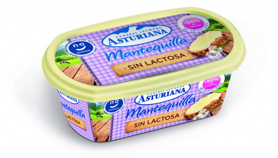 La mantequilla sin lactosa de Central Lechera Asturiana tiene un precio aproximado de 2,90 euros.