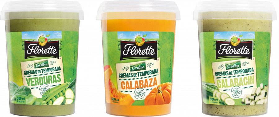 Estas tres cremas, las primeras de Florette, ya están a la venta en los lineales de frío de productos frescos de supermercados e hipermercados en tres sabores: Verduras, Calabaza y Calabacín.