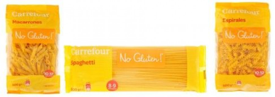 Disponibles en formato de 500 gramos, los nuevos macarrones, espirales y spaghetti de Carrefour ‘No Gluten!’ están elaborados con harina de maíz.