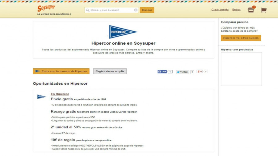 El supermercado online de Hipercor tiene un catálogo online de unos 27.645 productos disponibles.