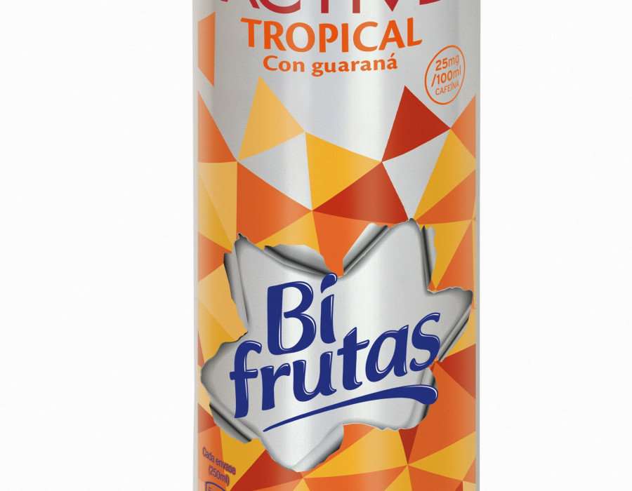 Bifrutas Active se presenta en formato lata con sabor tropical.