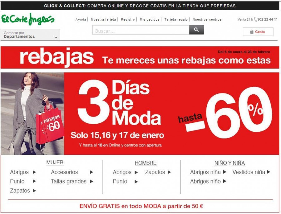 El Corte Inglés online aumenta un 60% sus ventas en Navidad.